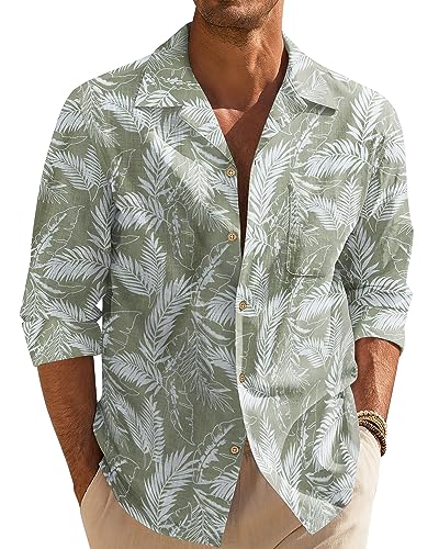 Hemd Herren Langarmshirt Blumenhemd Button Down Hawaiihemd Männer Freizeithemd Baumwolle Hemden Casual Urlaub Floral Shirt von Beotyshow