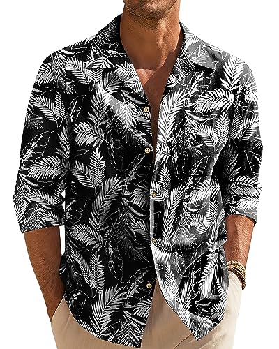 Hemd Herren Langarmshirt Blumenhemd Button Down Hawaiihemd Männer Freizeithemd Baumwolle Hemden Casual Urlaub Floral Shirt von Beotyshow