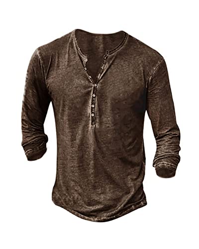 Hemd Herren Langarmshirt Henley Shirt Männer Freizeithemd Vintage Casual Leicht Baumwolle Slim Fit T-Shirt von Beotyshow