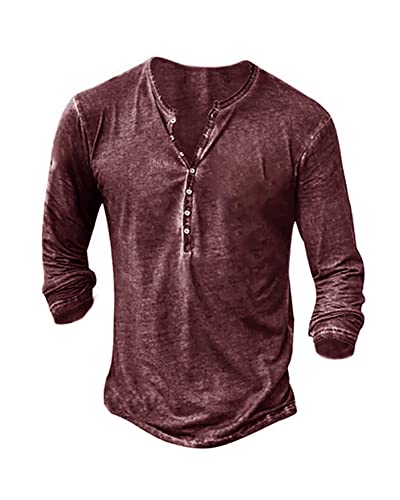 Beotyshow Hemd Herren Langarm Henley Shirt Männer Freizeithemd Vintage Casual Leicht Baumwolle Slim Fit T-Shirt Burgund L von Beotyshow