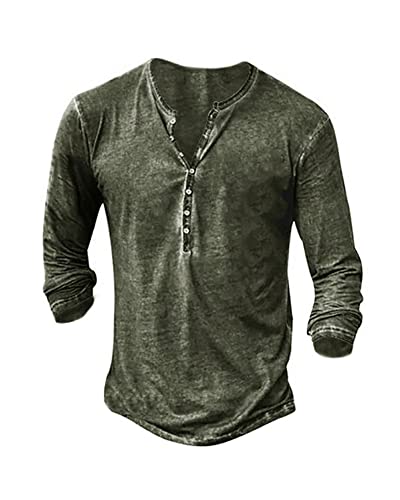Beotyshow Hemd Herren Langarm Henley Shirt Männer Freizeithemd Vintage Casual Leicht Baumwolle Slim Fit T-Shirt Grün XXL von Beotyshow