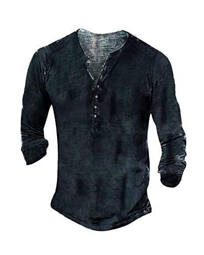 Hemd Herren Langarmshirt Henley Shirt Männer Freizeithemd Vintage Casual Leicht Baumwolle Slim Fit T-Shirt von Beotyshow