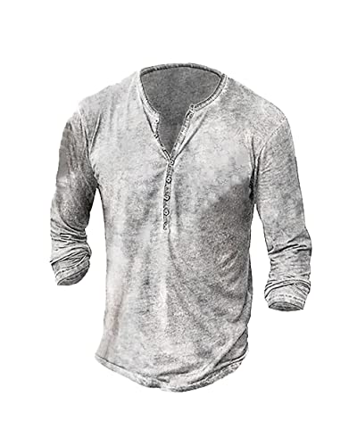 Hemd Herren Langarmshirt Henley Shirt Männer Freizeithemd Vintage Casual Leicht Baumwolle Slim Fit T-Shirt von Beotyshow