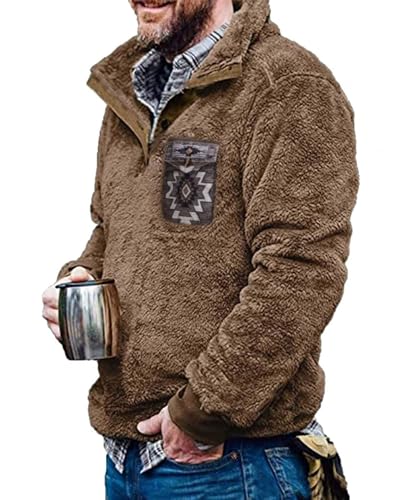 Herren Aztec Fleece Jacken Fuzzy Sherpa Sweatshirts Männer Button Down Vintage Warmer Fleecepullover mit Taschen von Beotyshow