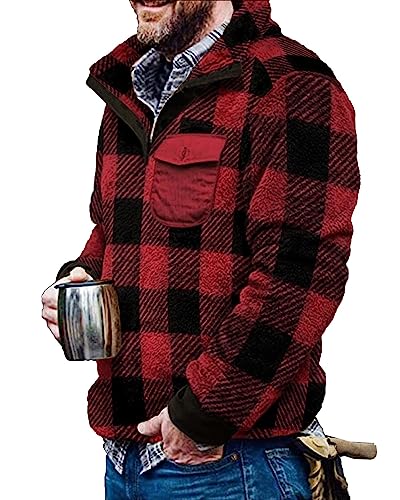 Herren Aztec Fleece Jacken Fuzzy Sherpa Sweatshirts Männer Button Down Vintage Warmer Fleecepullover mit Taschen von Beotyshow