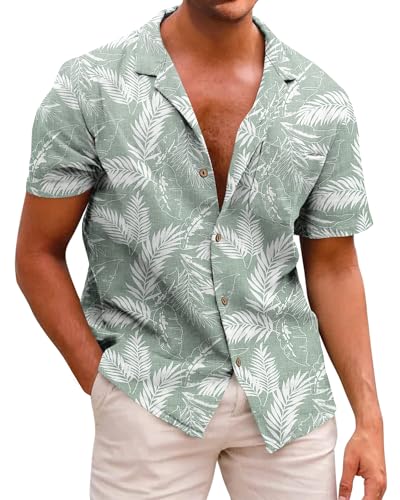 Beotyshow Herren Hawaiihemd Freizeit Hemd Kurzarm Baumwolle Blumen Shirt Urlaub Sommer Strand Hemd Reise Shirts von Beotyshow