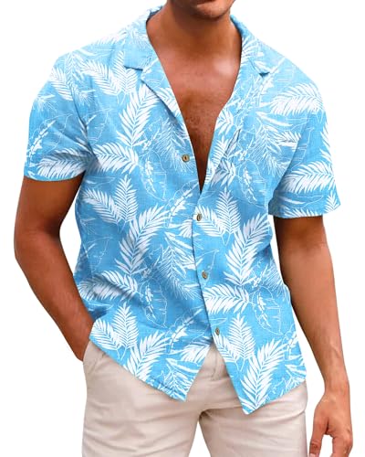 Beotyshow Herren Hawaiihemd Freizeit Hemd Kurzarm Baumwolle Blumen Shirt Urlaub Sommer Strand Hemd Reise Shirts von Beotyshow