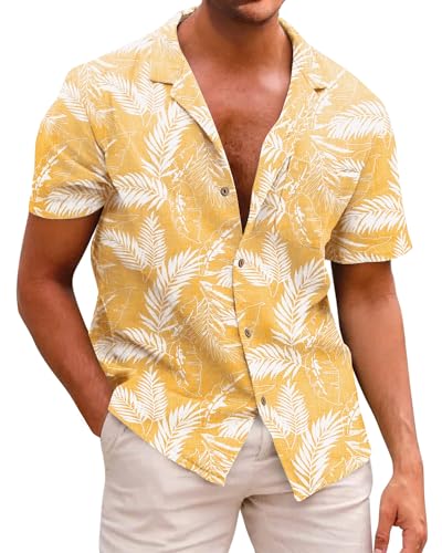 Beotyshow Herren Hawaiihemd Freizeit Hemd Kurzarm Baumwolle Blumen Shirt Urlaub Sommer Strand Hemd Reise Shirts von Beotyshow
