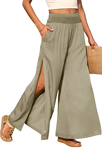 Hose mit Schlitz,Hose Damen Freizeithose Weitem Bein Trousers Elegant Sommerhose Bequeme Lang Pants Basic Elastisch Office Work Hose mit Taschen ST,S von Beotyshow