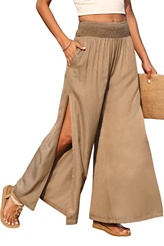 Hose mit Schlitz,Sommerhose Palazzo Hose Mit Schlitz Damen Marlenehose Gerades Bein Seitlich Offen Freizeithose Druck Strandhose Mit Weites Bein Mit Taschen LC,L von Beotyshow