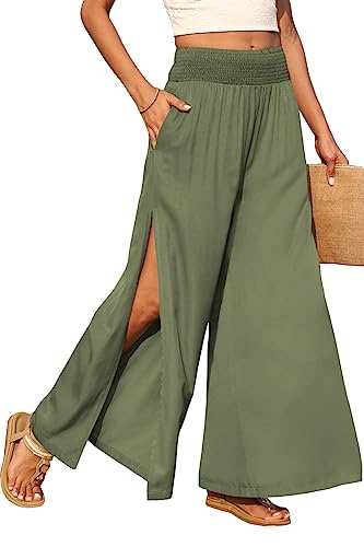 Sommerhose Weites Bein Damen,Sommerhose Damen Palazzo Hose Mit Schlitz Marlenehose Gerades Bein Seitlich Offen Freizeithose Druck Strandhose Mit Weites Bein Mit Taschen HGS,S von Beotyshow