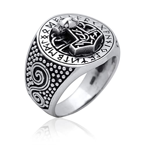 Beowolf THORSHAMMER Silber Ring Runen Wikinger Siegel Ring Statement Mjölnir Vikings Ring Amulett 925 Sterlingsilber Celtic (70 (22,3 mm Ø)) von Beowolf