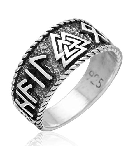 Beowolf Valknut Silber Ring Runen Wikinger Siegel Ring Statement Vikings Kraft Ring Amulett 925 Sterlingsilber Celtic rvt2 (62 (19.7)) von Beowolf