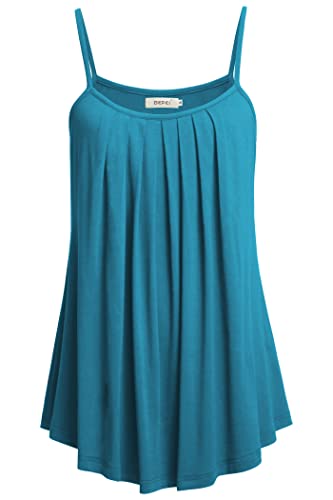 BEPEI Damen Loose Casual Sommer Plissee Flowy Ärmellos Camisole Tank Tops, Aquamarin, Groß von Bepei