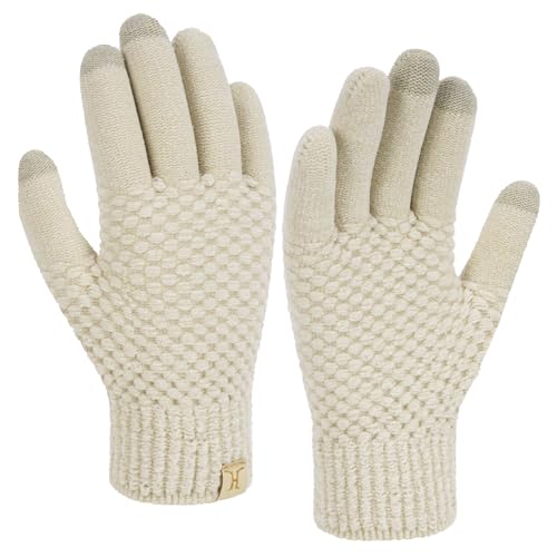 Bequemer Laden Chenille Touchscreen Handschuhe Damen Winter Warm Winterhandschuhe Strickhandschuhe mit Elastisch Manschette Frauen Geschenk, Aprikose von Bequemer Laden