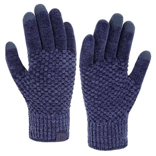 Bequemer Laden Chenille Touchscreen Handschuhe Damen Winter Warm Winterhandschuhe Strickhandschuhe mit Elastisch Manschette Frauen Geschenk, Marineblau von Bequemer Laden