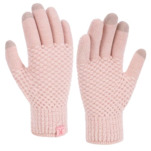 Bequemer Laden Chenille Touchscreen Handschuhe Damen Winter Warm Winterhandschuhe Strickhandschuhe mit Elastisch Manschette Frauen Geschenk, Rosa von Bequemer Laden