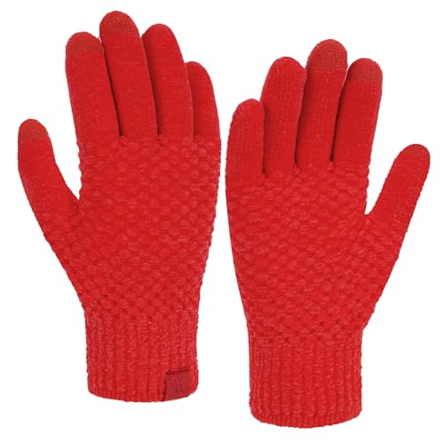 Bequemer Laden Chenille Touchscreen Handschuhe Damen Winter Warm Winterhandschuhe Strickhandschuhe mit Elastisch Manschette Frauen Geschenk, Rot von Bequemer Laden