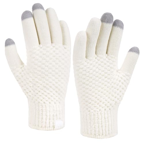 Bequemer Laden Chenille Touchscreen Handschuhe Damen Winter Warm Winterhandschuhe Strickhandschuhe mit Elastisch Manschette Frauen Geschenk, Weiß von Bequemer Laden