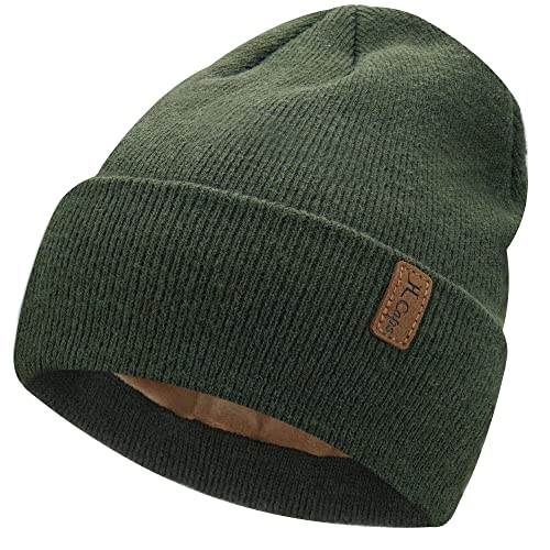 Bequemer Laden Damen Herren Winter Warm Beanie Müte Strickmütze Slouchy Wintermütze Cuffed Skull Cap mit Fleece Gefüttert, Grün, Einheitsgröße von Bequemer Laden