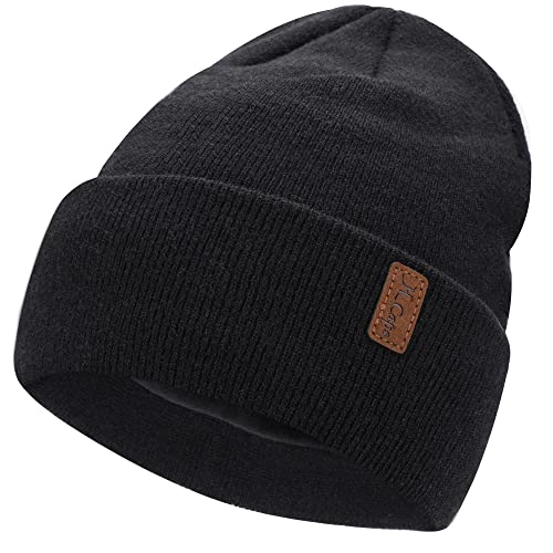 Bequemer Laden Damen Herren Winter Warm Beanie Müte Strickmütze Slouchy Wintermütze Cuffed Skull Cap mit Fleece Gefüttert, Schwarz, Einheitsgröße von Bequemer Laden