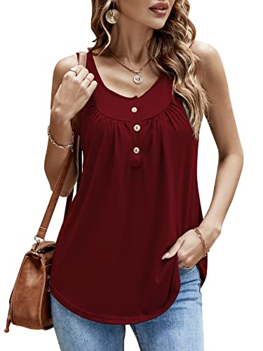 Bequemer Laden Damen T-Shirt Sommer Top Knopfleiste Bluse Einfarbig Kurzarm T-Shirt Casual Bluse Tunika Tops Burgund,S von Bequemer Laden