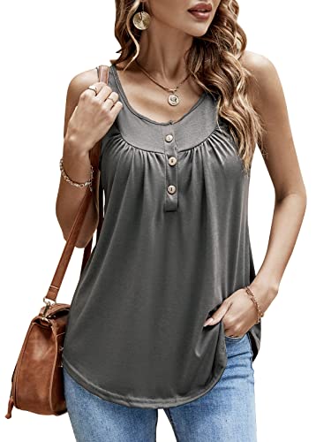 Bequemer Laden Damen T-Shirt Sommer Top Knopfleiste Bluse Einfarbig Kurzarm T-Shirt Casual Bluse Tunika Tops Grau,S von Bequemer Laden