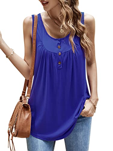 Bequemer Laden Damen T-Shirt Sommer Top Knopfleiste Bluse Einfarbig Kurzarm T-Shirt Casual Bluse Tunika Tops Marine, L von Bequemer Laden