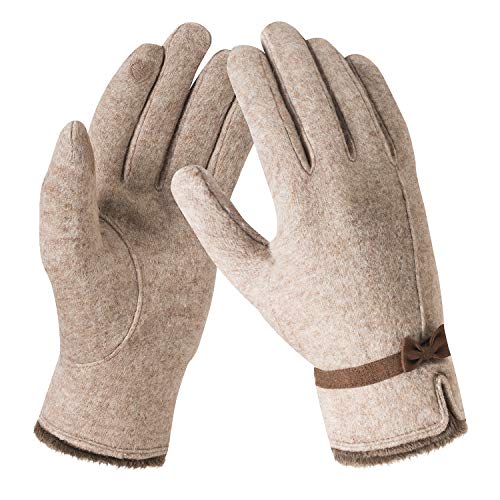 Bequemer Laden Damen Winter Warm Kaschmir Touchscreen Handschuhe mit Fleece Gefütterte, Elegant Winterhandschuhe Strickhandschuhe Wollhandschuhe für Kaltes Wetter von Bequemer Laden
