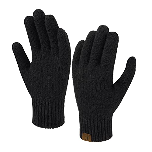 Bequemer Laden Damen Winter Warm Touchscreen Handschuhe Thermal Winterhandschuhe Gestrickte Handschuhe Strickhandschuhe mit Elastisch Manschette, Schwarz von Bequemer Laden