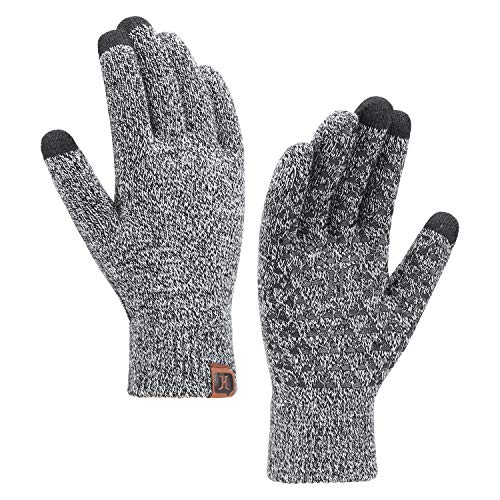 Bequemer Laden Damen Winter Warm Touchscreen Handschuhe Thermo Winterhandschuhe Winddicht Rutschfest Strickhandschuhe mit H-Form Offsetdruck Frauen Geschenk, Einheitsgröße, Grau von Bequemer Laden