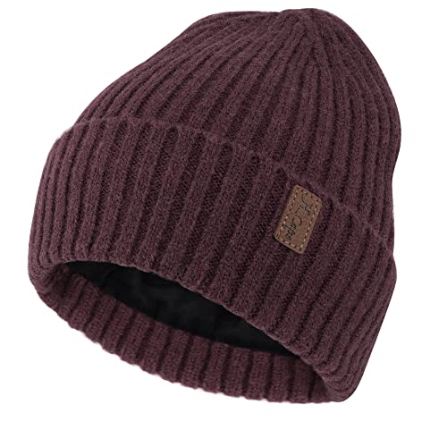 Bequemer Laden Herren Winter Warm Beanie Müte Stricktmüte Wintermüte Slouchy Skull Cap mit Fleece Gefüttert, Kastanienbraun, Einheitsgröße von Bequemer Laden