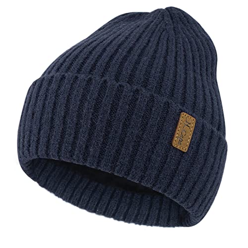 Bequemer Laden Herren Winter Warm Beanie Müte Stricktmüte Wintermüte Slouchy Skull Cap mit Fleece Gefüttert, Marineblau, Einheitsgröße von Bequemer Laden