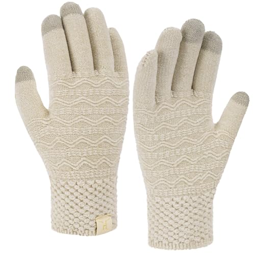Bequemer Laden Touchscreen Handschuhe Damen Winter Warm Chenille Winterhandschuhe Strickhandschuhe mit Elastisch Manschette Frauen Geschenk, Apricot von Bequemer Laden