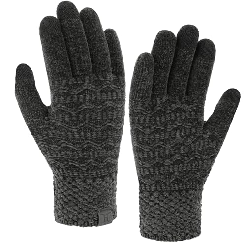 Bequemer Laden Touchscreen Handschuhe Damen Winter Warm Chenille Winterhandschuhe Strickhandschuhe mit Elastisch Manschette Frauen Geschenk, Dunkelgrau von Bequemer Laden