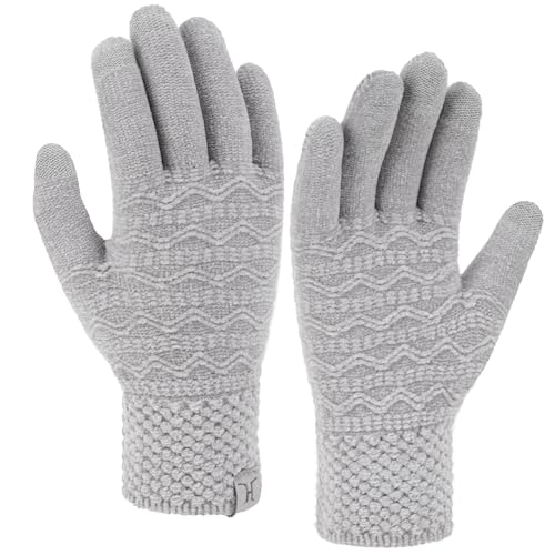 Bequemer Laden Touchscreen Handschuhe Damen Winter Warm Chenille Winterhandschuhe Strickhandschuhe mit Elastisch Manschette Frauen Geschenk, Grau von Bequemer Laden