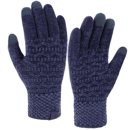 Bequemer Laden Touchscreen Handschuhe Damen Winter Warm Chenille Winterhandschuhe Strickhandschuhe mit Elastisch Manschette Frauen Geschenk, Marineblau von Bequemer Laden
