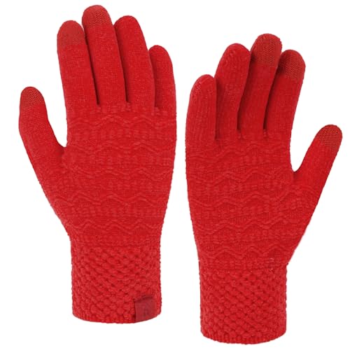 Bequemer Laden Touchscreen Handschuhe Damen Winter Warm Chenille Winterhandschuhe Strickhandschuhe mit Elastisch Manschette Frauen Geschenk, Rot von Bequemer Laden