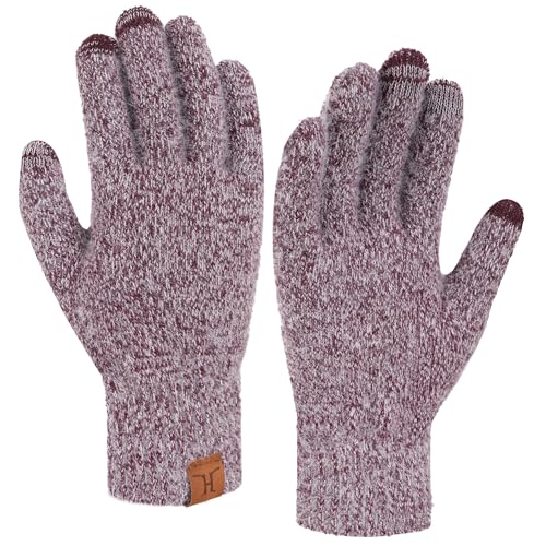 Bequemer Laden Touchscreen Handschuhe Damen Winter Warm Winterhandschuhe Strickhandschuhe mit Elastisch Manschette Frauen Geschenk, Weinrot von Bequemer Laden