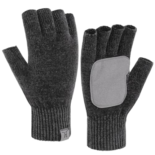 Bequemer Laden Winter Fingerlose Handschuhe Damen Herren Chenille Warm Winterhandschuhe Strickhandschuhe Rutschfeste Fingerhandschuhe Ohne Fingerkuppen Geschenk, Dunkelgrau von Bequemer Laden