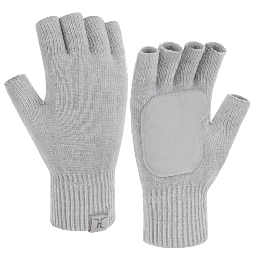 Bequemer Laden Winter Fingerlose Handschuhe Damen Herren Chenille Warm Winterhandschuhe Strickhandschuhe Rutschfeste Fingerhandschuhe Ohne Fingerkuppen Geschenk, Hellgrau von Bequemer Laden