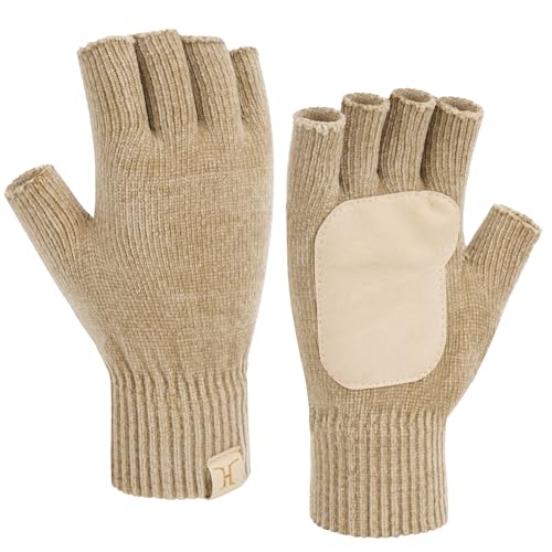 Bequemer Laden Winter Fingerlose Handschuhe Damen Herren Chenille Warm Winterhandschuhe Strickhandschuhe Rutschfeste Fingerhandschuhe Ohne Fingerkuppen Geschenk, Khaki von Bequemer Laden