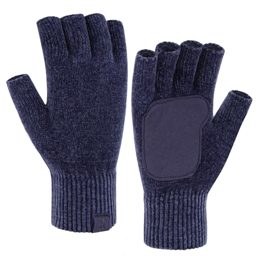 Bequemer Laden Winter Fingerlose Handschuhe Damen Herren Chenille Warm Winterhandschuhe Strickhandschuhe Rutschfeste Fingerhandschuhe Ohne Fingerkuppen Geschenk, Marineblau von Bequemer Laden