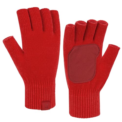 Bequemer Laden Winter Fingerlose Handschuhe Damen Herren Chenille Warm Winterhandschuhe Strickhandschuhe Rutschfeste Fingerhandschuhe Ohne Fingerkuppen Geschenk, Rot von Bequemer Laden