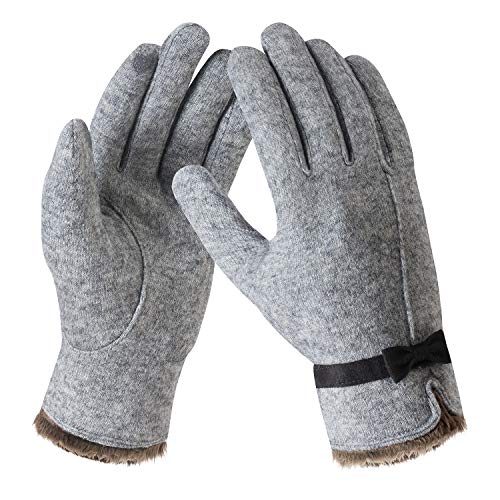 Bequemer Laden Damen Winter Warm Kaschmir Touchscreen Handschuhe mit Fleece Gefütterte, Elegant Winterhandschuhe Gestrickte Handschuhe mit Schleife Dekoration von Bequemer Laden