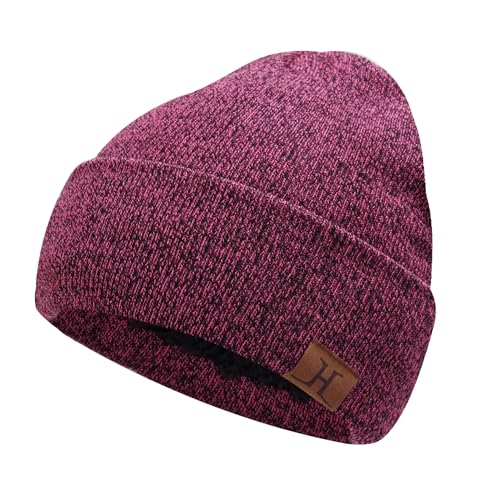 Bequemer Laden Winter Warm Beanie Mütze Slouchy Wintermütze Strickmütze mit Fleece Gefütterte für Herren und Damen, A Rosarot von Bequemer Laden