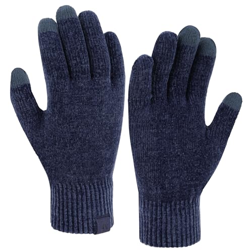 Bequemer Laden Winter Warm Damen Handschuhe Chenille Touchscreen Winterhandschuhe Strickhandschuhe mit Elastisch Manschette Frauen Geschenk, Marineblau von Bequemer Laden