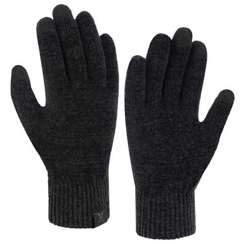 Bequemer Laden Winter Warm Damen Handschuhe Chenille Touchscreen Winterhandschuhe Strickhandschuhe mit Elastisch Manschette Frauen Geschenk, Schwarz von Bequemer Laden