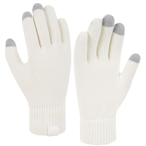 Bequemer Laden Winter Warm Damen Handschuhe Chenille Touchscreen Winterhandschuhe Strickhandschuhe mit Elastisch Manschette Frauen Geschenk, Weiß von Bequemer Laden