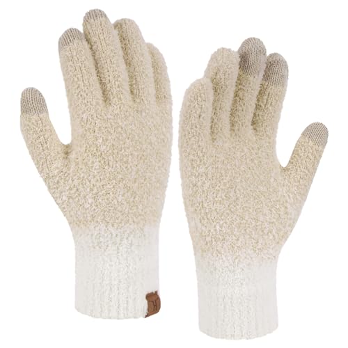 Bequemer Laden Winter Warm Damen Handschuhe Thermo Winterhandschuhe Elegant Jacquard Strickhandschuhe mit Elastisch Manschette Geschenk für Frauen, Aprikose von Bequemer Laden